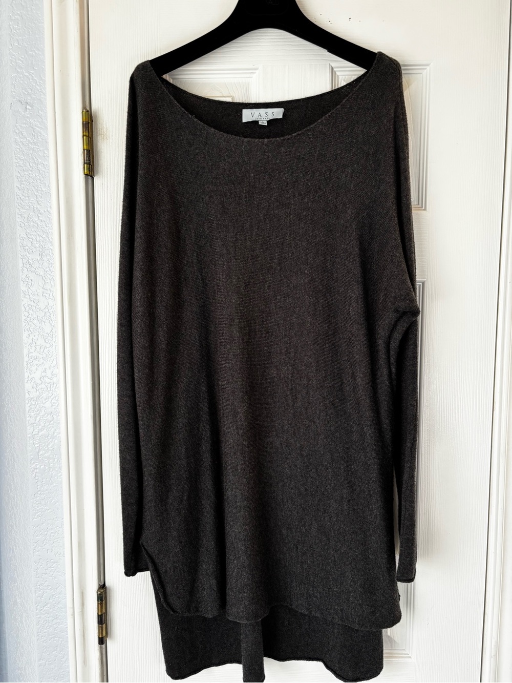 Joan Vass Charcoal Gray Cashmere Blend Knit Long Sleeve Tunic Sweater Large Soft